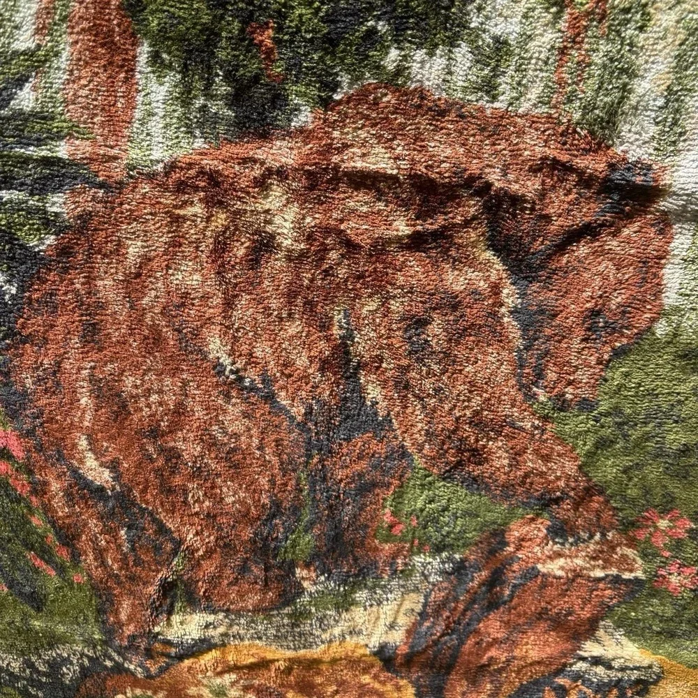 Vintage Bear Tapestry Rug Wall Hanging Cabin Rustic Camp Decor 45 X 63 Colorful